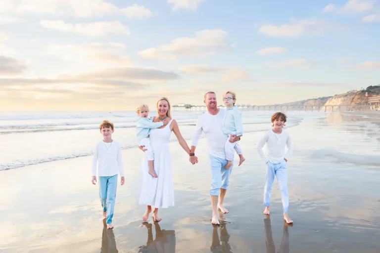High-Key Family Portrait on the Beach at Scripps Pier
