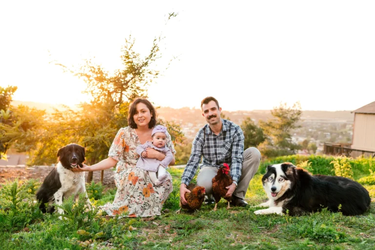 Backyard Photo Session with Baby, Chickens, and Dogs