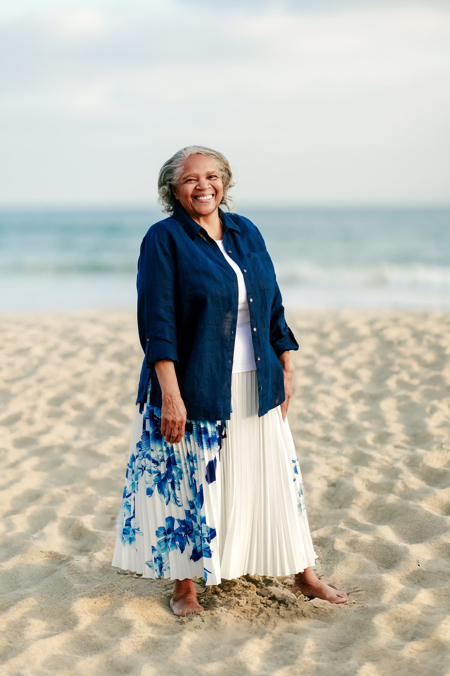 Because Time Flies: Family Photos on Coronado — 05 Bettie, their grandmother, stands smiling on Coronado beach