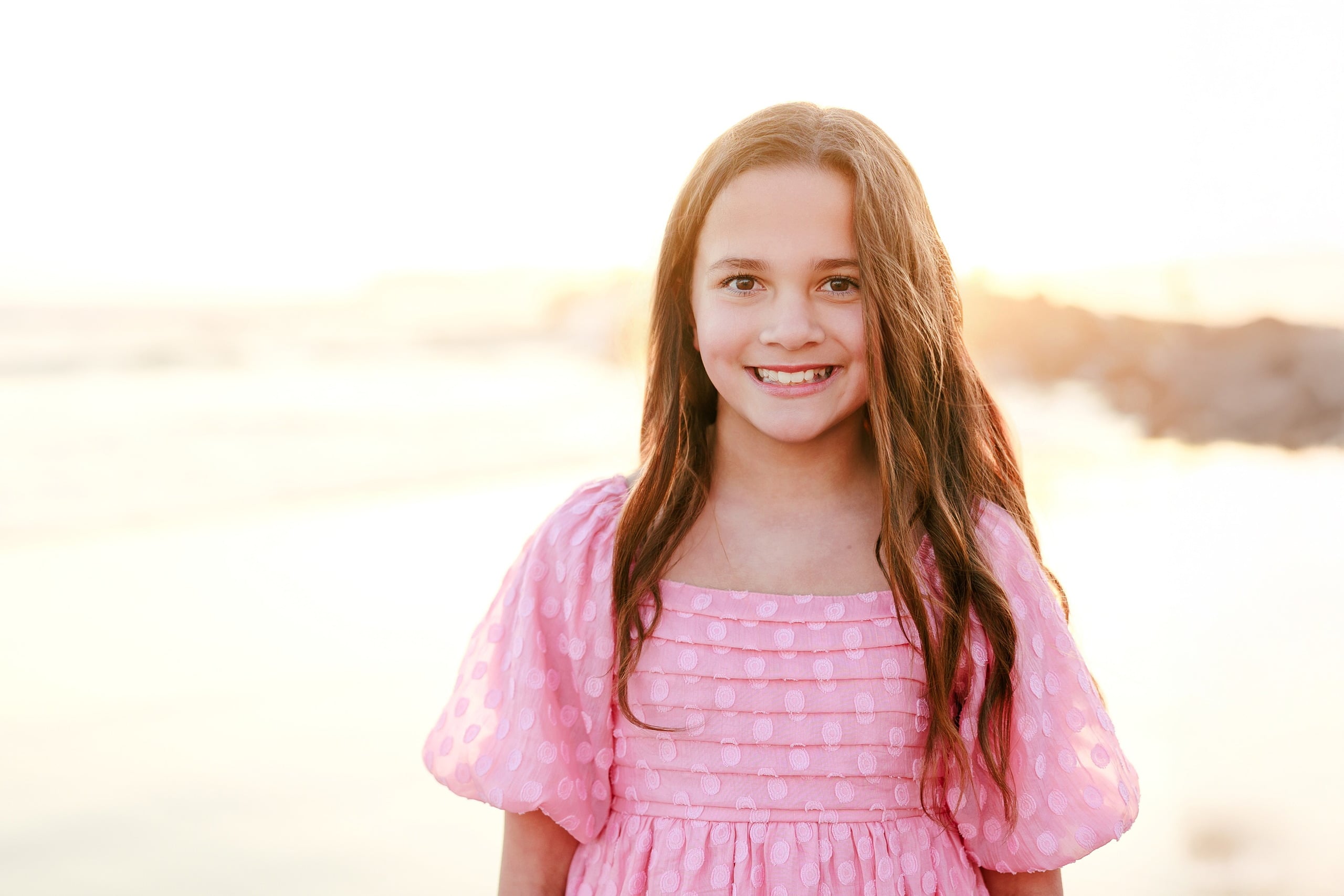 Coronado Beach Memories with the Sanchez Family — 13 Teenage girl in white sleeveless dress wading in shallow water on Coronado Beach