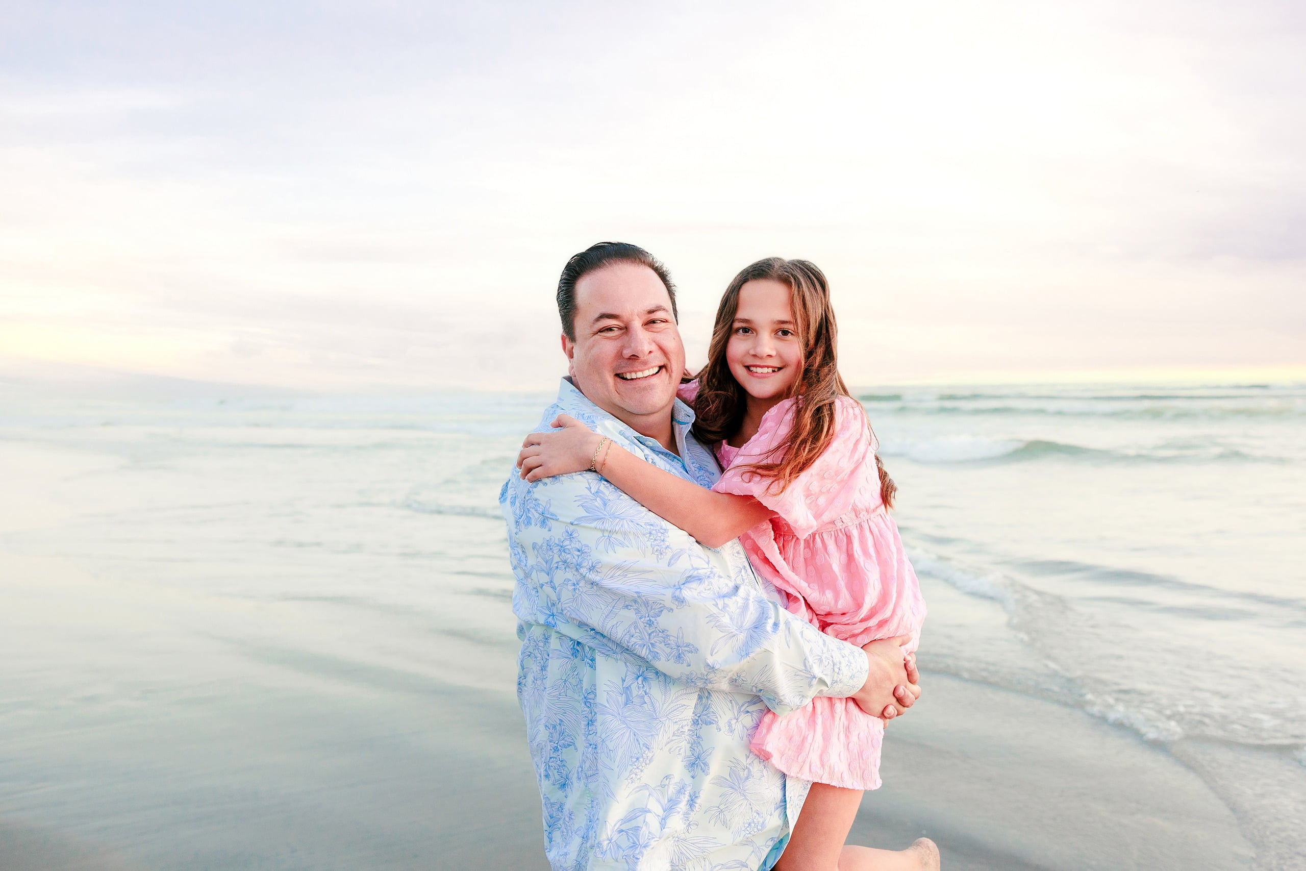 Coronado Beach Memories with the Sanchez Family — 20 Father carrying young daughter in shallow water on Coronado Beach