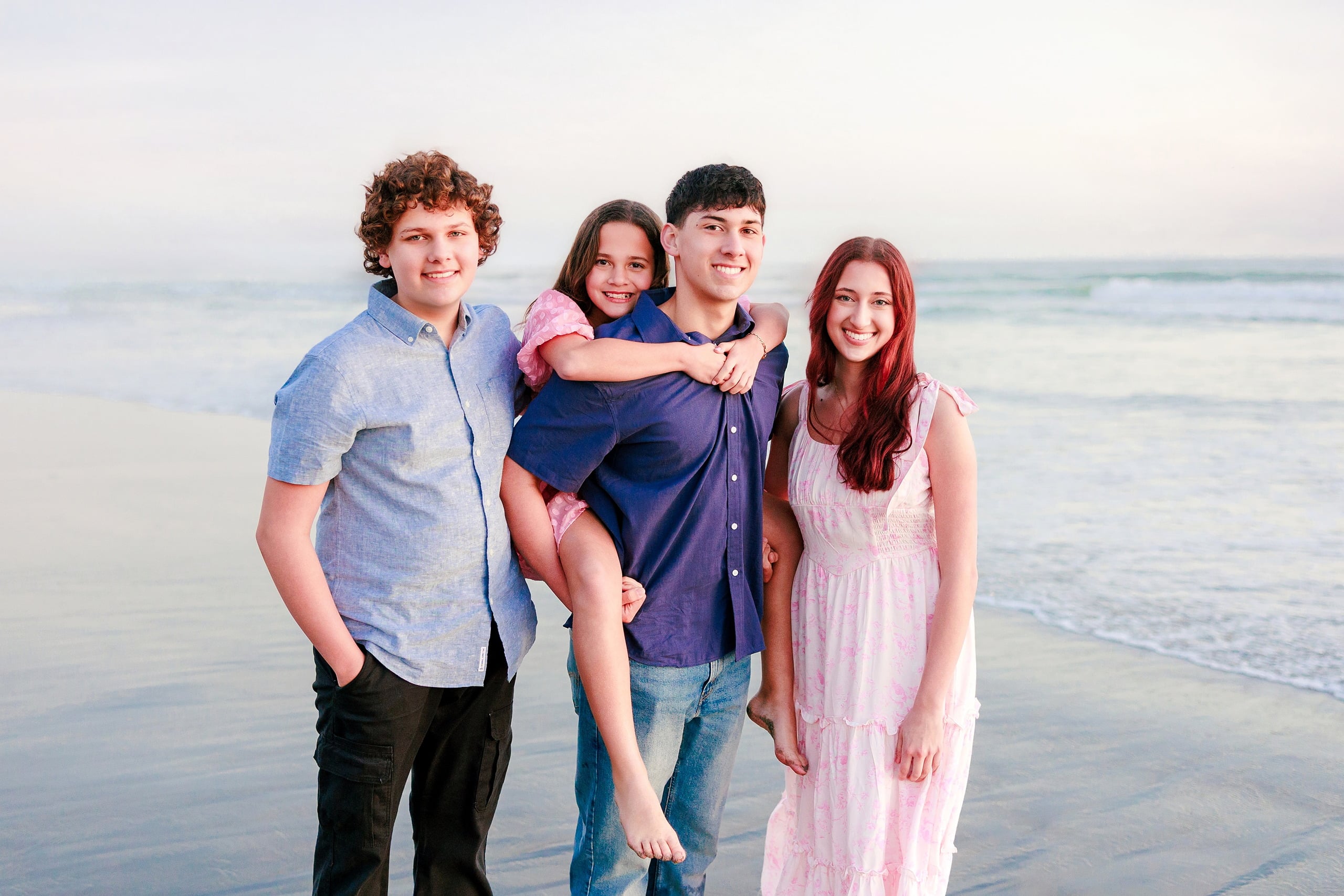 Coronado Beach Memories with the Sanchez Family — 28 Four children with linked arms together on Coronado Beach at golden hour