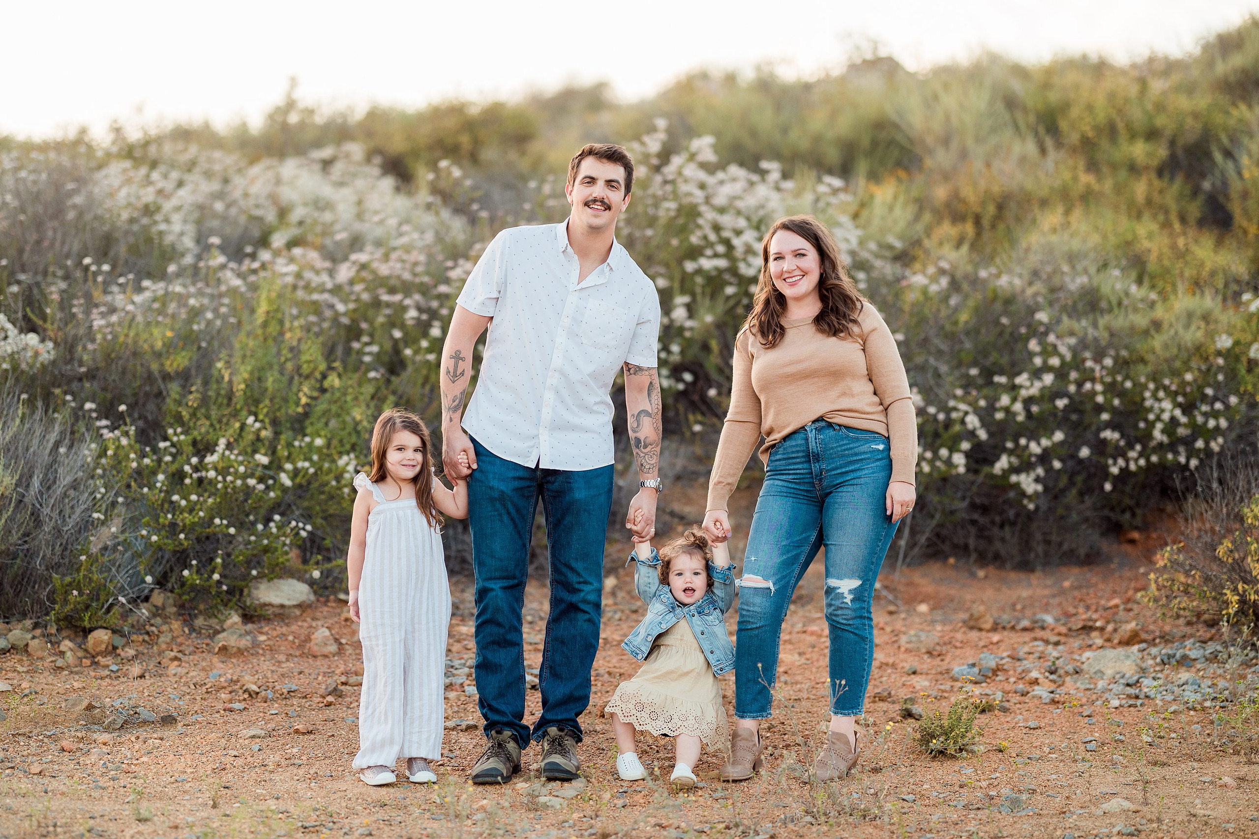 Dictionary Hill Nature Trails Family Photography in San Diego — 22 Family of four walking hand-in-hand along a Dictionary Hill path