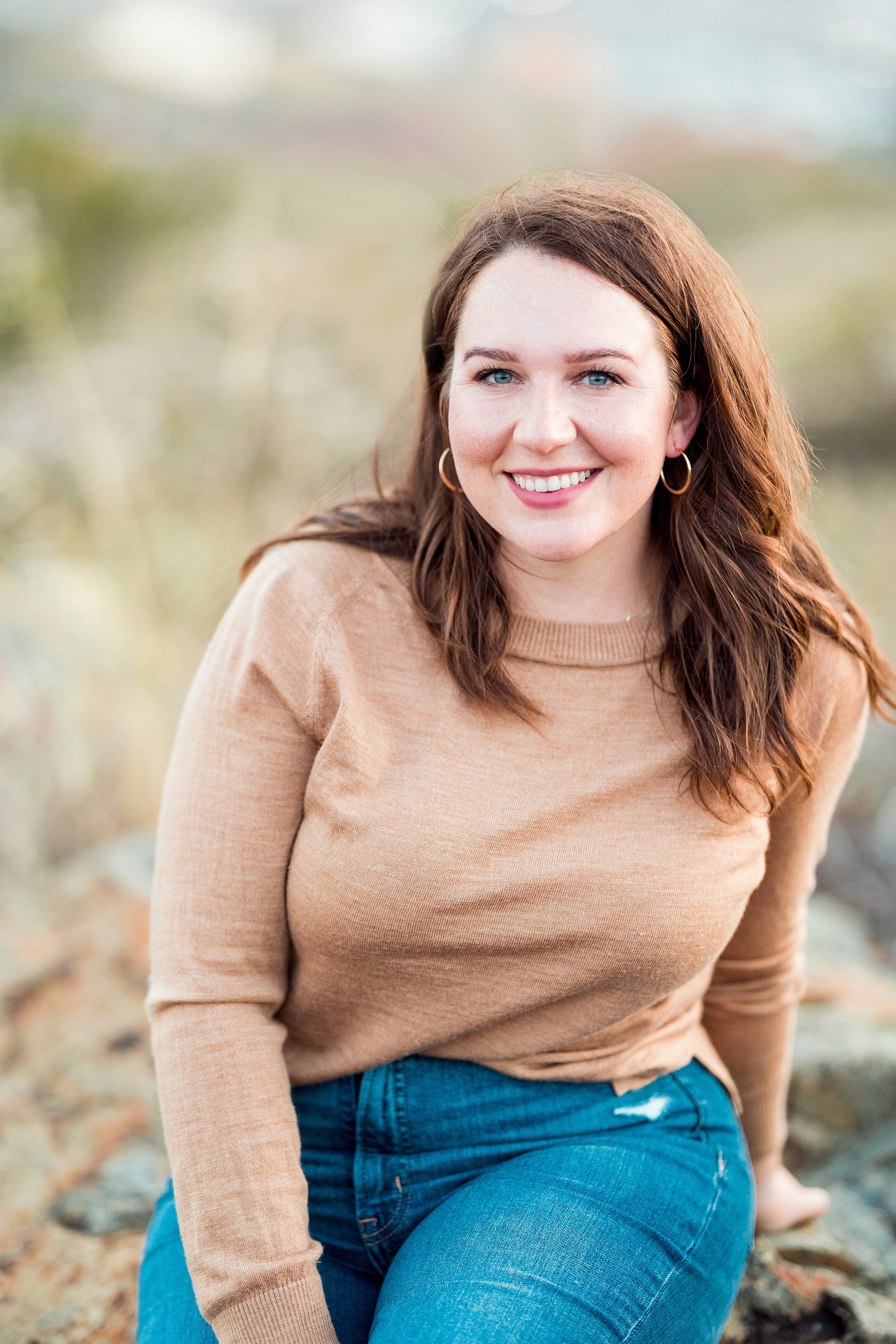 Dictionary Hill Nature Trails Family Photography in San Diego — 37 Woman in tan sweater at golden hour on Dictionary Hill trails