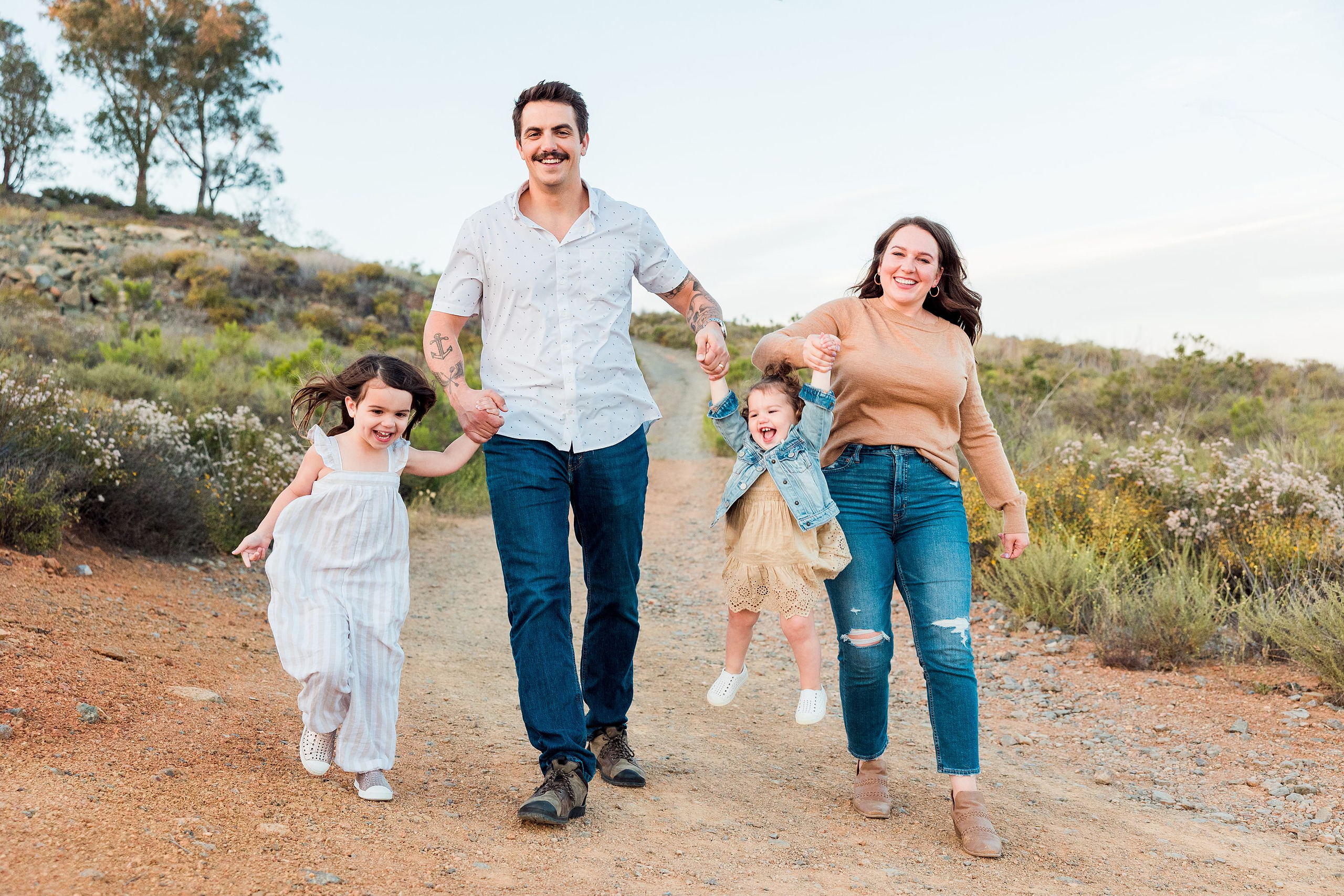 Dictionary Hill Nature Trails Family Photography in San Diego — 46 Family of four running together on Dictionary Hill Nature Trails