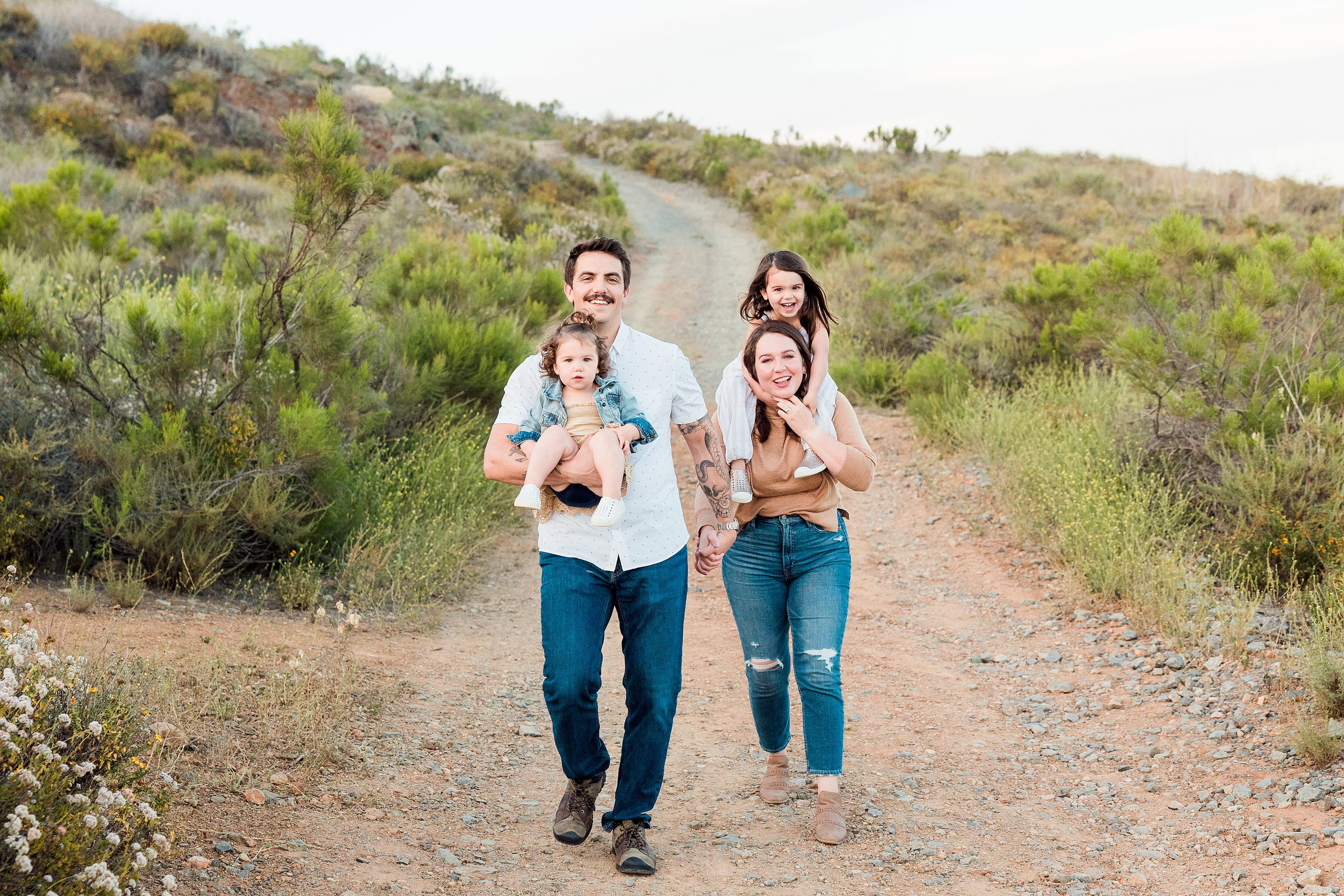 Dictionary Hill Nature Trails Family Photography in San Diego — 48 Family of four running along Dictionary Hill Nature Trails path