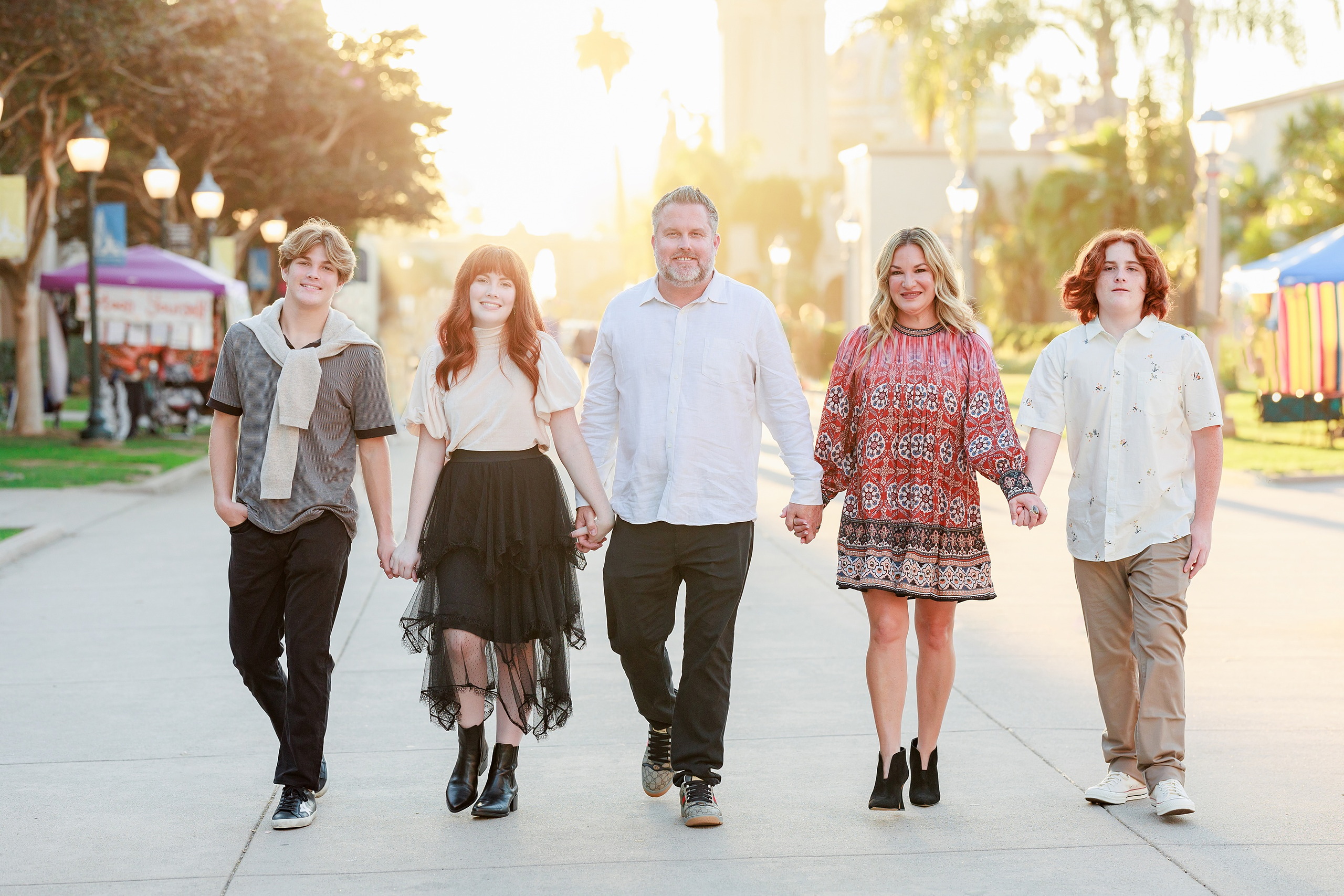 Six Years Later: Family Photos in Balboa Park — 32 Family group at Spanish Village Art Center area, Balboa Park, evening light